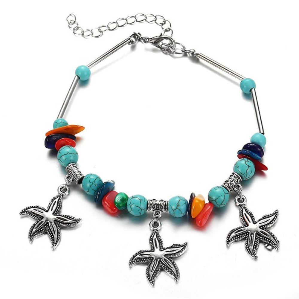 Starfish Charms Colorful Beaded Ankle Bracelet NWT